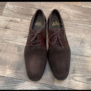Mens Brown Suede Leather Oxford Dress Shoes Lace Up Sz 10